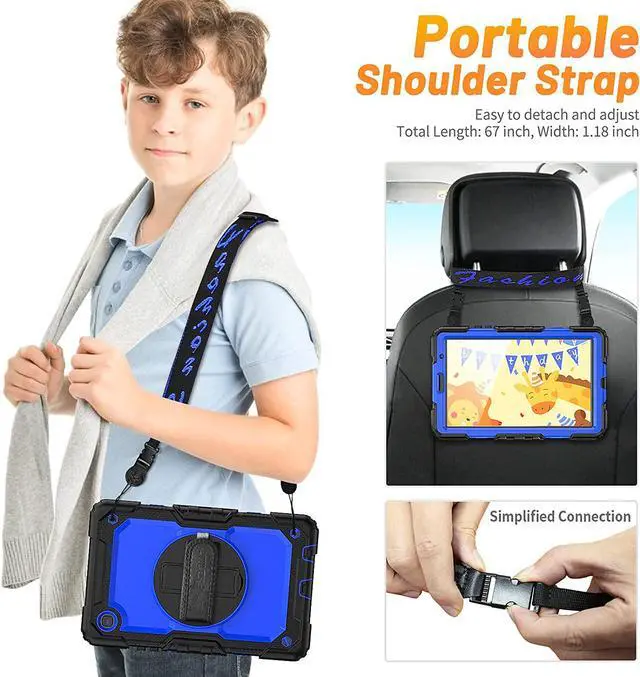 Alt view image 5 of 7 - Galaxy Tab A7 Lite Case 2021 8.7 inch with Screen Protector, 360 Swivel Stand/Hand Strap, Pen Holder, Shoulder Strap Shockproof Silicone Case for Galaxy Tab A7 Lite(SM-T220/T225/T227), Blue