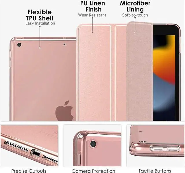 Alt view image 4 of 7 - Case for iPad 9th Generation 2021/ iPad 8th Generation 2020/ iPad 7th Generation 2019 Soft Translucent TPU Frosted Back Cover Slim iPad 10.2 inch Case with Stand Auto Wake/Sleep Rose Gold