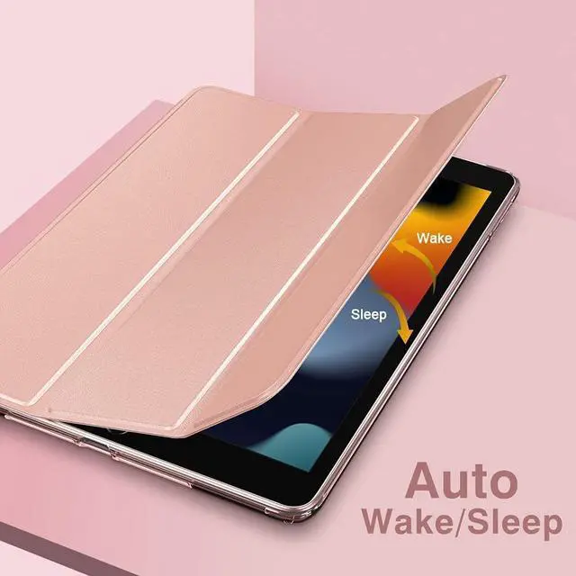 Alt view image 7 of 7 - Case for iPad 9th Generation 2021/ iPad 8th Generation 2020/ iPad 7th Generation 2019 Soft Translucent TPU Frosted Back Cover Slim iPad 10.2 inch Case with Stand Auto Wake/Sleep Rose Gold