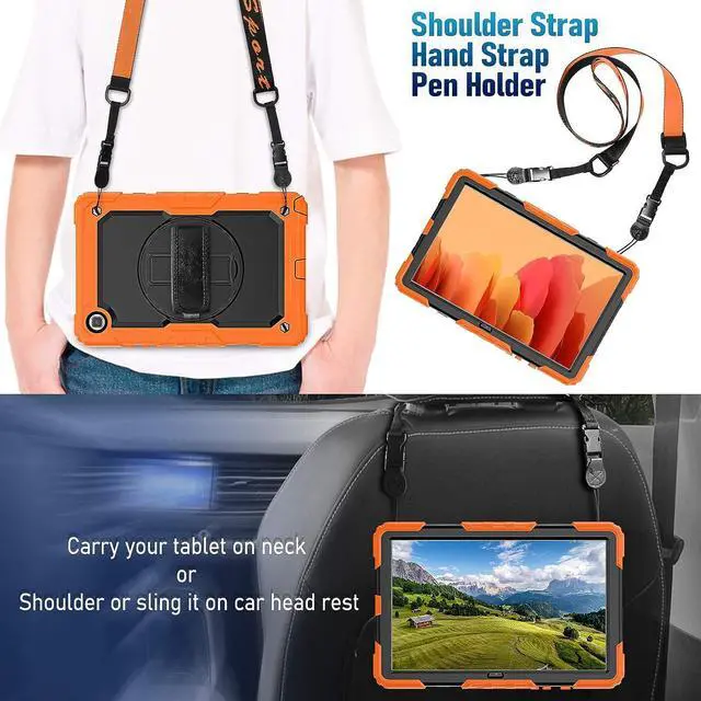 Alt view image 6 of 7 - Case for Samsung Galaxy Tab A7 (10.4 Inch) 2020/2022, SM-T500/ T503 Case, Durable Sturdy Case with Screen Protector Swivel Stand Hand Shoulder Strap Drop-Proof Galaxy Tablet A7 Case - Orange