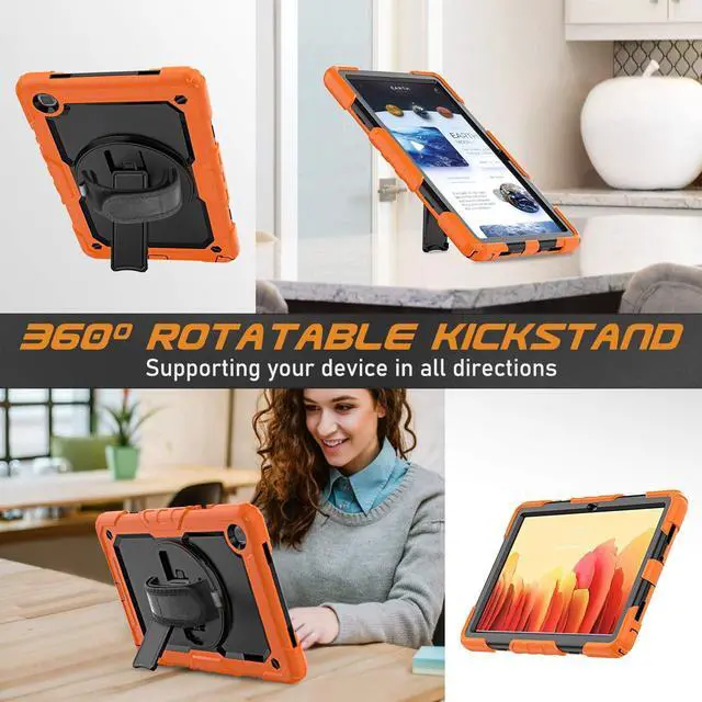 Alt view image 5 of 7 - Case for Samsung Galaxy Tab A7 (10.4 Inch) 2020/2022, SM-T500/ T503 Case, Durable Sturdy Case with Screen Protector Swivel Stand Hand Shoulder Strap Drop-Proof Galaxy Tablet A7 Case - Orange