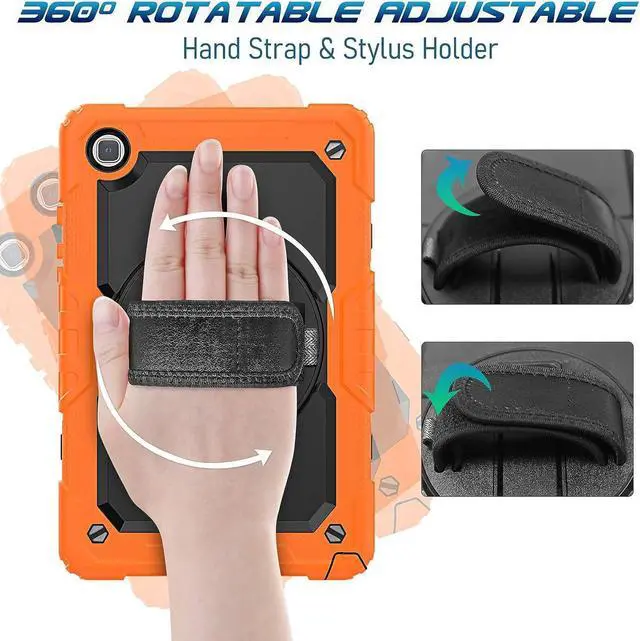 Alt view image 4 of 7 - Case for Samsung Galaxy Tab A7 (10.4 Inch) 2020/2022, SM-T500/ T503 Case, Durable Sturdy Case with Screen Protector Swivel Stand Hand Shoulder Strap Drop-Proof Galaxy Tablet A7 Case - Orange