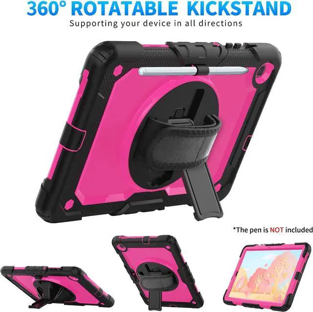 Alt view image 4 of 7 - Case for Samsung Galaxy Tab S6 Lite 10.4" 2022/2020 (SM-P613/ P619/ P610/ P615), Kids Case with Pen Holder Built-in Screen Protector&360 Degree Swivel Stand&Hand Strap&Shoulder Strap - Rose