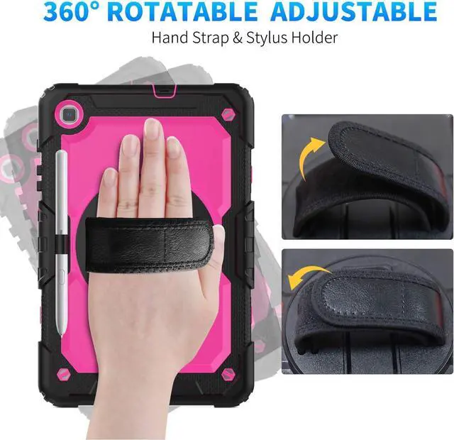 Alt view image 5 of 7 - Case for Samsung Galaxy Tab S6 Lite 10.4" 2022/2020 (SM-P613/ P619/ P610/ P615), Kids Case with Pen Holder Built-in Screen Protector&360 Degree Swivel Stand&Hand Strap&Shoulder Strap - Rose