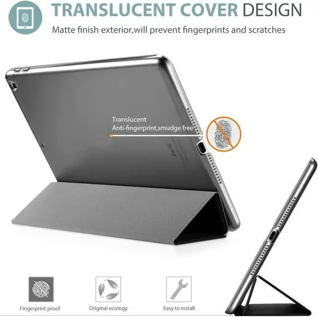 Alt view image 3 of 5 - Smart Case for iPad 9.7 Inch iPad 6th/5th Generation Case 2018 2017(Model: A1893 A1954 A1822 A1823) Ultra Slim Lightweight Stand Case with Translucent Frosted Back Cover -Black