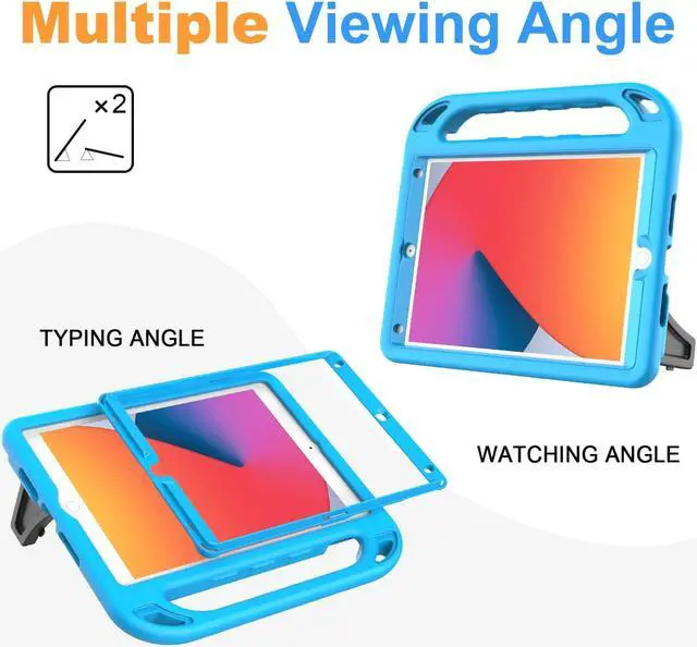 Alt view image 5 of 7 - Kids Case for iPad 9th/8th/7th Generation (iPad 10.2 Inch 2021/2020/2019) with Built-in Screen Protector Durable Shockproof Handle Stand iPad 9th 8th 7th Generation Case for Kids Blue