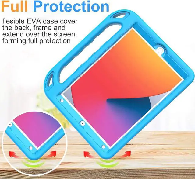 Alt view image 6 of 7 - Kids Case for iPad 9th/8th/7th Generation (iPad 10.2 Inch 2021/2020/2019) with Built-in Screen Protector Durable Shockproof Handle Stand iPad 9th 8th 7th Generation Case for Kids Blue