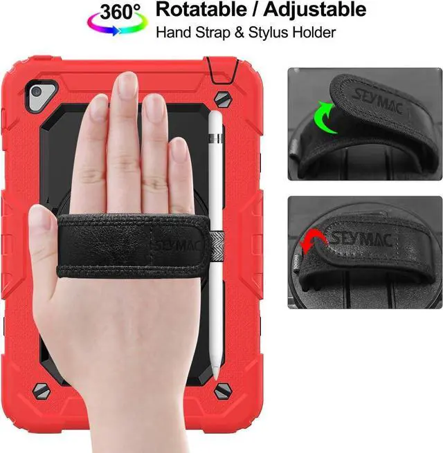 Alt view image 2 of 7 - Case for Pad Mini 5 Case, Shock-Proof [Full-Body] Case with 360 Rotating Stand [Pencil Holder] [Screen Protector] Hand Strap for Mini 5th/4th Generation (Black+Red)