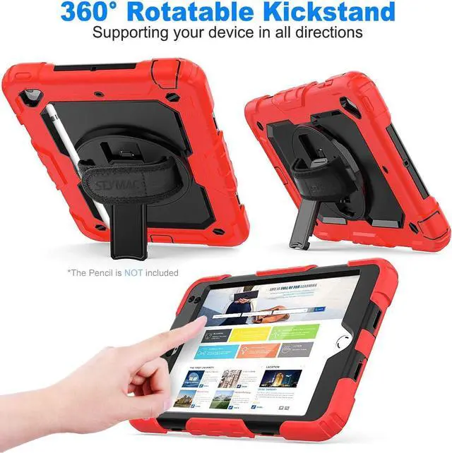 Alt view image 5 of 7 - Case for Pad Mini 5 Case, Shock-Proof [Full-Body] Case with 360 Rotating Stand [Pencil Holder] [Screen Protector] Hand Strap for Mini 5th/4th Generation (Black+Red)