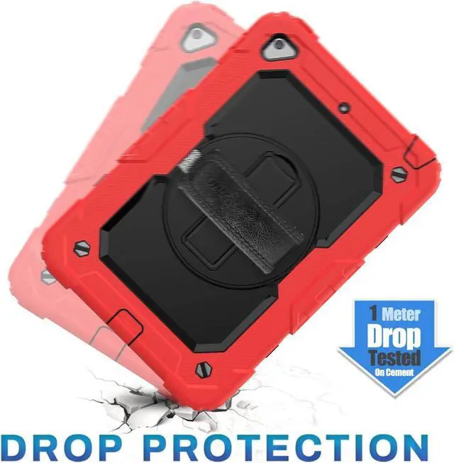 Alt view image 3 of 7 - Case for Pad Mini 5 Case, Shock-Proof [Full-Body] Case with 360 Rotating Stand [Pencil Holder] [Screen Protector] Hand Strap for Mini 5th/4th Generation (Black+Red)