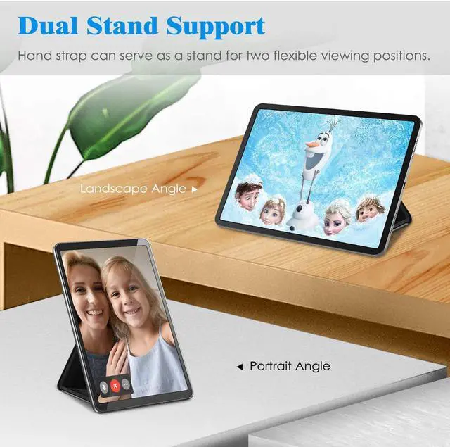 Alt view image 4 of 7 - Universal Tablet Hand Strap Holder - [Dual Stand Supports] Detachable Padded Hook & Loop Fastening Handle Grip with Adhesive Patch for iPad/Galaxy Tab and All 7-11 Tablets Black