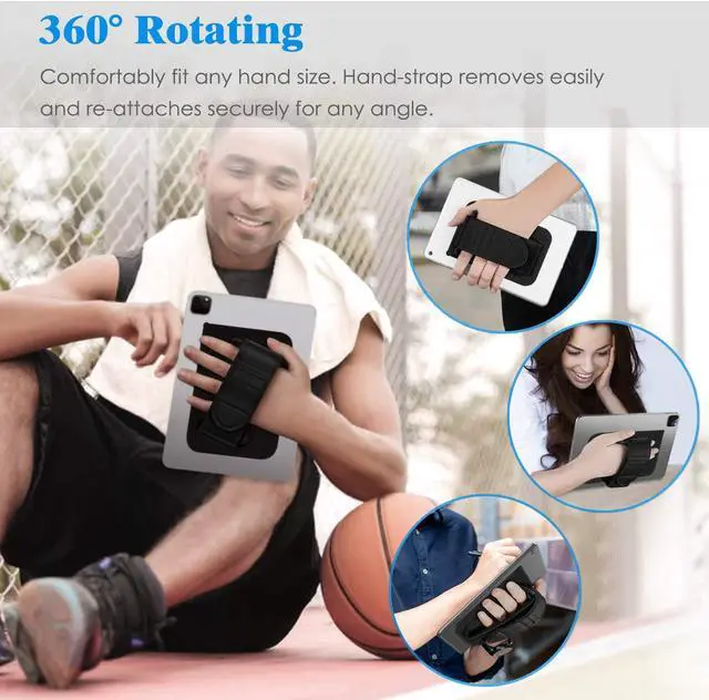Alt view image 5 of 7 - Universal Tablet Hand Strap Holder - [Dual Stand Supports] Detachable Padded Hook & Loop Fastening Handle Grip with Adhesive Patch for iPad/Galaxy Tab and All 7-11 Tablets Black