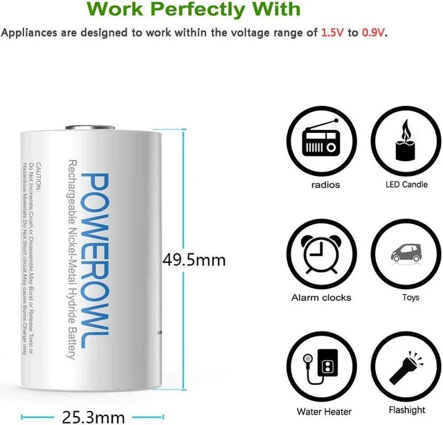 Alt view image 5 of 6 - POWEROWL Rechargeable C Batteries Nickle Metal Hydride 5000mah Low Self Discharge NiMH C-Cell Battery (4 Pack)
