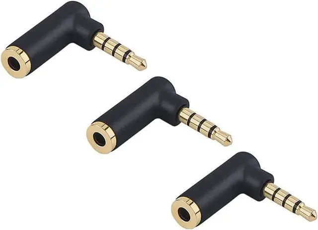 Main image of Angle 3.5mm Audio Adapter,CableCreation [3-Pack] 1/8 TRRS Stereo Headphone Connector Male to Female Compatible with iPhone,iPad,iPod, Tablets, PS4 Headset,Game Controller.Black