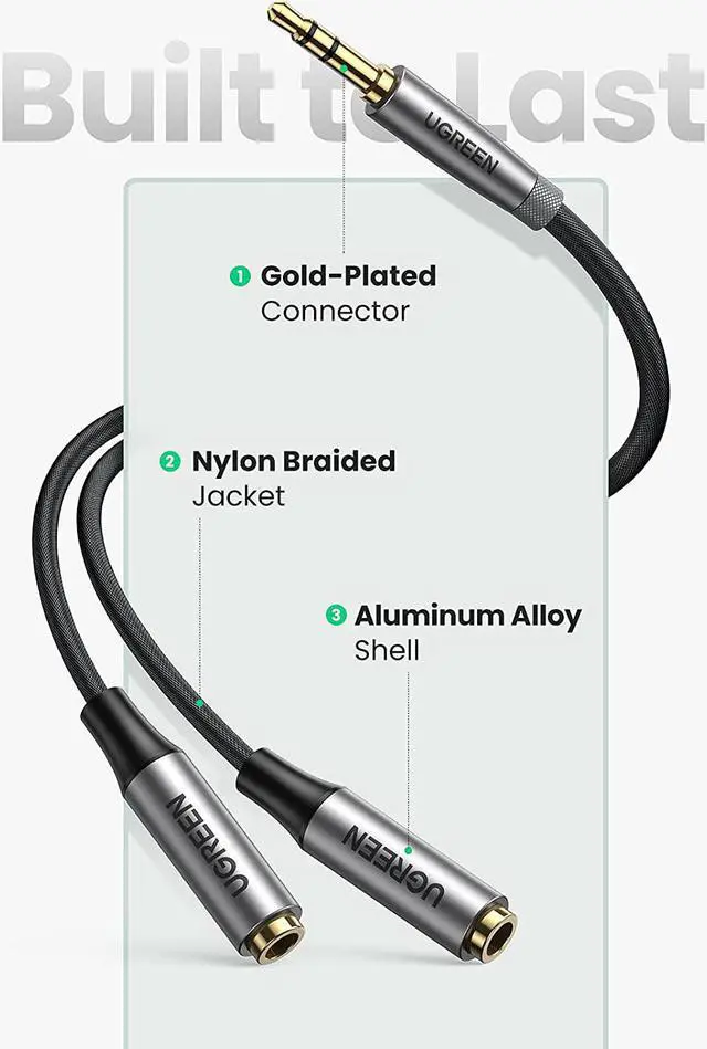 Alt view image 6 of 7 - UGREEN Headphone Splitter 3.5mm Nylon Braided Aux Male to Female 2 Way Earphone Audio Adapter Double Stereo Jack Y Cable Compatible with MacBook Car PC Laptop TV Phone PS4 Speaker Soundbar Amplifier