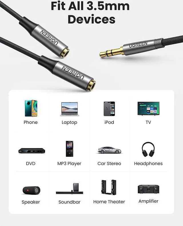 Alt view image 5 of 7 - UGREEN Headphone Splitter 3.5mm Nylon Braided Aux Male to Female 2 Way Earphone Audio Adapter Double Stereo Jack Y Cable Compatible with MacBook Car PC Laptop TV Phone PS4 Speaker Soundbar Amplifier
