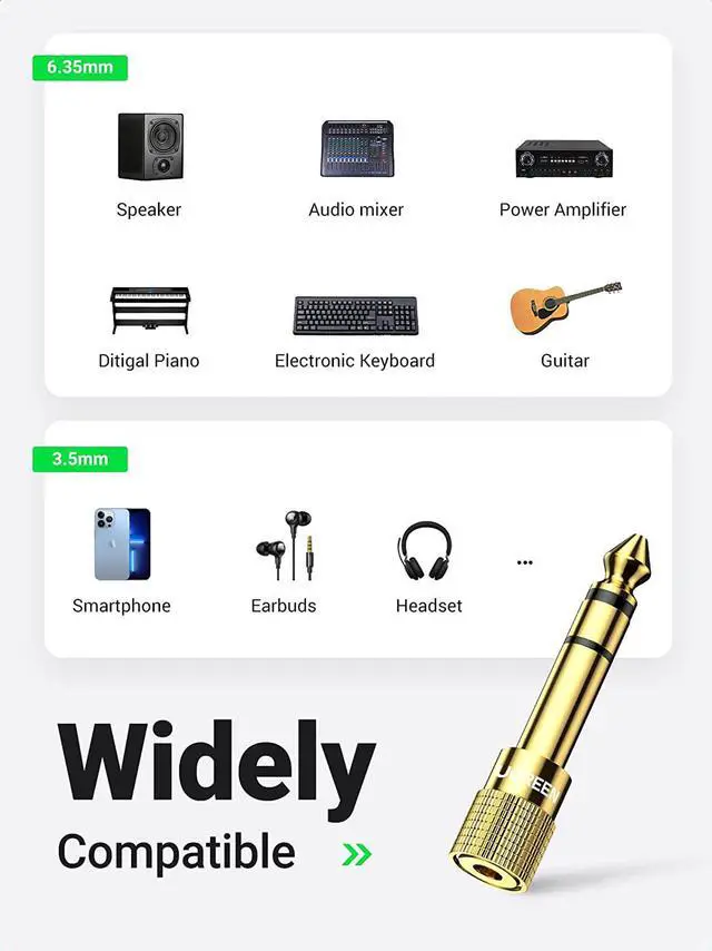 Alt view image 3 of 7 - UGREEN 2 Pack 6.35mm to 3.5mm Audio Jack Adapter 6.35 mm (1/4 Inch) Male to 3.5 mm (1/8 Inch) Female Stereo Audio Adapter for Speaker, Headphone, Guitar, Digital Piano