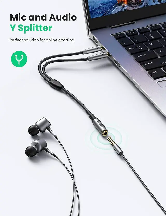 Alt view image 3 of 7 - UGREEN Headphone Splitter Adapter 3.5mm 2 Male to Female Smartphone Headset Cable Mic and Speaker Combo to PC Audio Splitter Compatible with Separate Mic and Audio Ports Computer Laptop