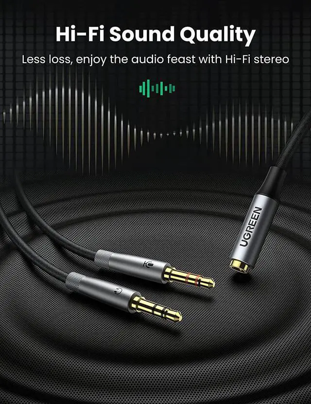 Alt view image 4 of 7 - UGREEN Headphone Splitter Adapter 3.5mm 2 Male to Female Smartphone Headset Cable Mic and Speaker Combo to PC Audio Splitter Compatible with Separate Mic and Audio Ports Computer Laptop