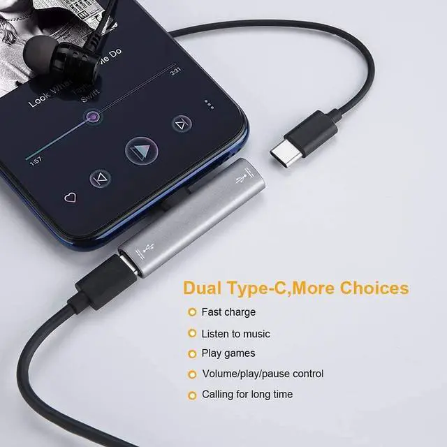 Alt view image 2 of 7 - USB Type C Splitter, CableCreation 2-in-1 USB C Audio and PD 60W Fast Charging, Compatible with New iPad Pro, MacBook Air, Galaxy Note 10, S9, S10, S20, S21 Ultra, Pixel 2 3 XL, Aluminum Gray