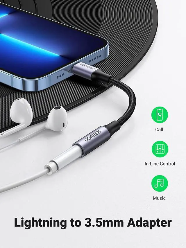 Alt view image 2 of 7 - UGREEN Lightning to 3.5mm Adapter Apple MFi Certified Headphone Adapter for iPhone Lightning to Audio Aux Jack Dongle Converter Compatible with iPhone 13 Mini 12 Pro SE 11 Pro Max X XR XS 8 8P, Grey