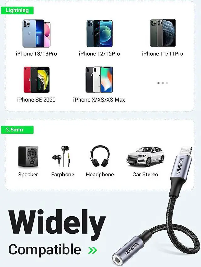 Alt view image 5 of 7 - UGREEN Lightning to 3.5mm Adapter Apple MFi Certified Headphone Adapter for iPhone Lightning to Audio Aux Jack Dongle Converter Compatible with iPhone 13 Mini 12 Pro SE 11 Pro Max X XR XS 8 8P, Grey