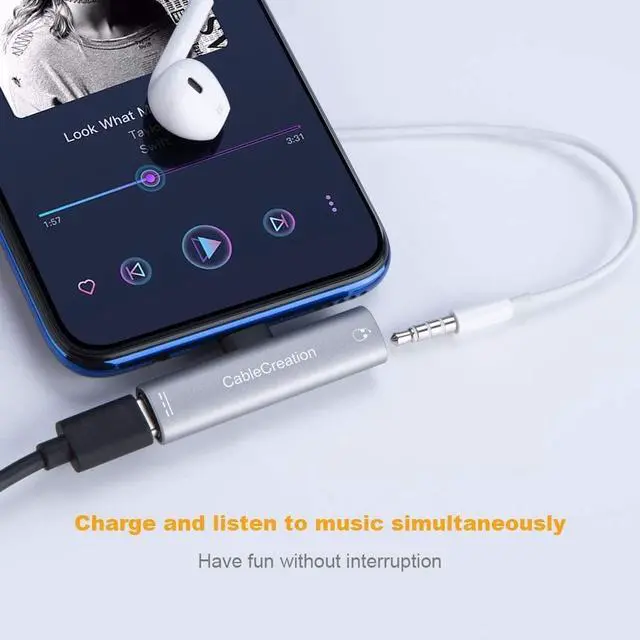 Alt view image 3 of 7 - USB?C?to?3.5mm?Headphone?Audio?Adapter,?CableCreation?2-in-1?USB?C?Type-C?to?Hi-Res?3.5mm?Audio?with?PD?Charging?Adapter,?Fast?Charge?Compatible?with?Google?Pixel?2/3,?Samsung?Note10/9,Galaxy?S20/S20+