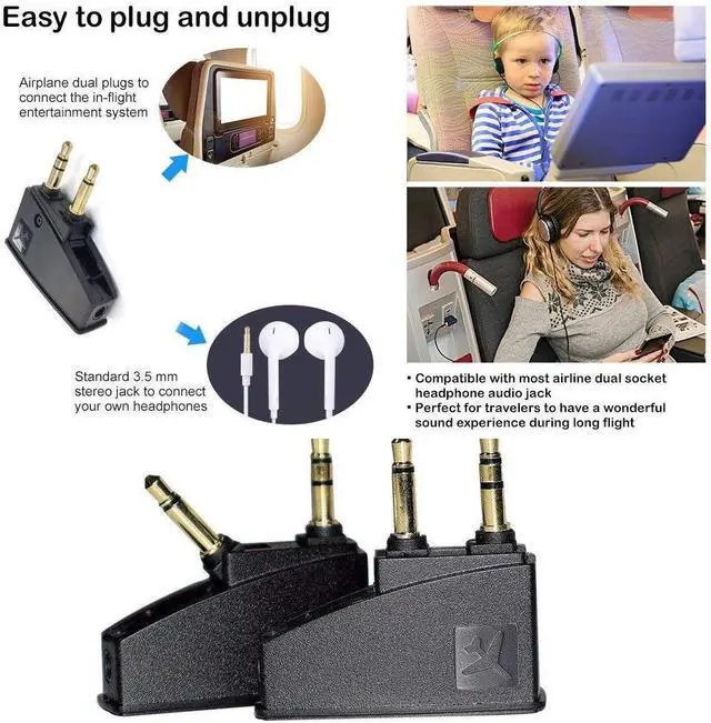 Alt view image 5 of 6 - QC15 Airplane Headphone Adapter Compatible with  700 QuietComfort 2 QC3 QC45 QC35 QC35ii QC15 QC25 QC20 NC700 SoundLink SoundLinkII AE2 AE2i AE2W and More Headphones Golden Plated 3.5mm Jack