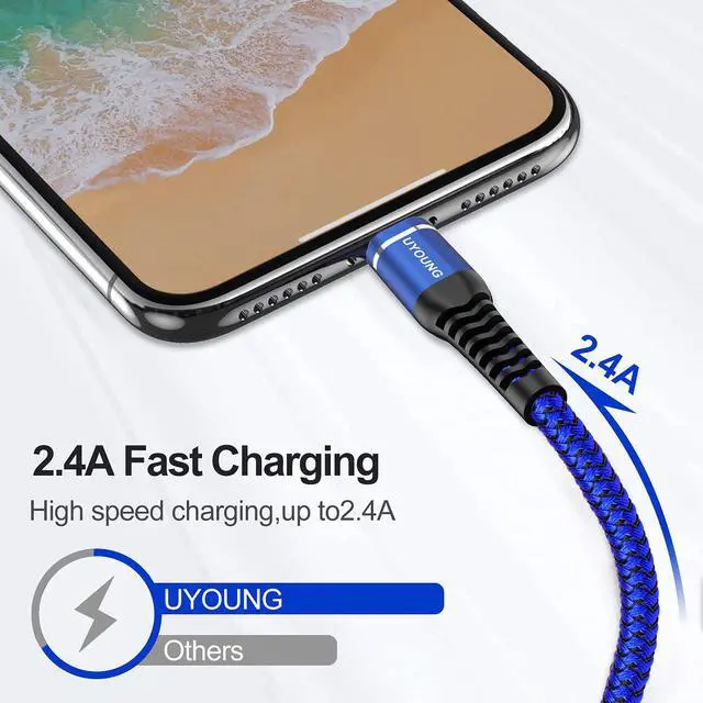 Alt view image 2 of 7 - Lightning Cable 10 ft 3Pack Blue Long iPhone Charger Cord 10 Foot Nylon Braided Power Charging Cord Compatible with iPhone 13/12/11/X/XS/XR/XS Max/8/7/6/5S/SE/iPad Pro/Mini/Air