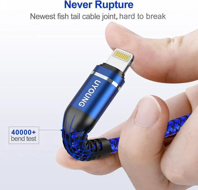 Alt view image 3 of 7 - Lightning Cable 10 ft 3Pack Blue Long iPhone Charger Cord 10 Foot Nylon Braided Power Charging Cord Compatible with iPhone 13/12/11/X/XS/XR/XS Max/8/7/6/5S/SE/iPad Pro/Mini/Air