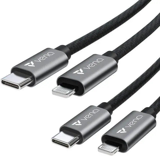 Main image of VENA USB C to Lightning Cable - 3FT (2 Pack), (Apple MFI Certified) 18W Fast Charge Power Delivery Nylon Braided Apple Charger Compatible with iPhone 13 12/12 Mini/12 Pro/11 Pro Max/X/XS/XR/iPad Air
