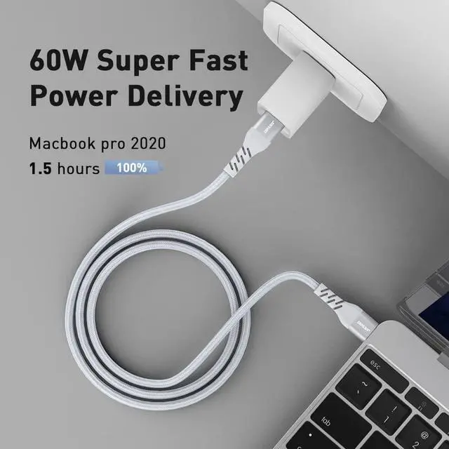 Alt view image 2 of 7 - USB C to USB C Cable,J 3 Pack (3.3ft+6.6ft+10ft) PD 60W Fast Charging Type C to Type C Cable for iPad Pro MacBook Pro Samsung Galaxy S21/S21+/S20/S20+ Ultra/Note 20 Google Pixel 5/4XL/3XL/3A L