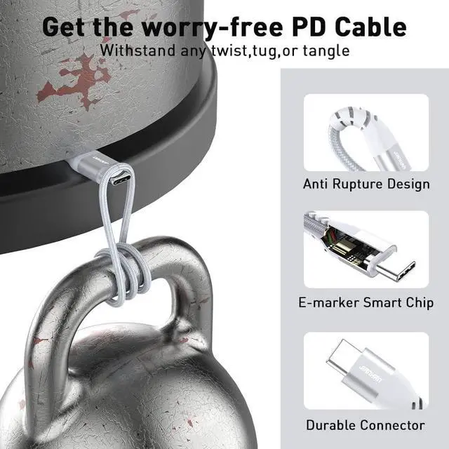 Alt view image 3 of 7 - USB C to USB C Cable,J 3 Pack (3.3ft+6.6ft+10ft) PD 60W Fast Charging Type C to Type C Cable for iPad Pro MacBook Pro Samsung Galaxy S21/S21+/S20/S20+ Ultra/Note 20 Google Pixel 5/4XL/3XL/3A L