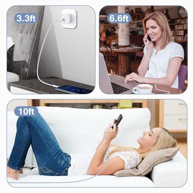 Alt view image 7 of 7 - USB C to USB C Cable,J 3 Pack (3.3ft+6.6ft+10ft) PD 60W Fast Charging Type C to Type C Cable for iPad Pro MacBook Pro Samsung Galaxy S21/S21+/S20/S20+ Ultra/Note 20 Google Pixel 5/4XL/3XL/3A L