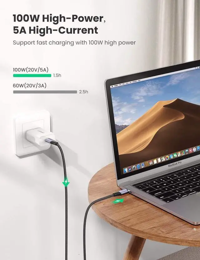 Alt view image 2 of 7 - UGREEN USB-C to USB-C Cable 100W Power Delivery USB C 3.1 Gen 2 10Gbps 4K Video Compatible with MacBook Pro Air iPad Pro 2020 Chromebook Samsung Galaxy S20 S10 Pixel 4XL PS5 Nintendo Switch 3ft