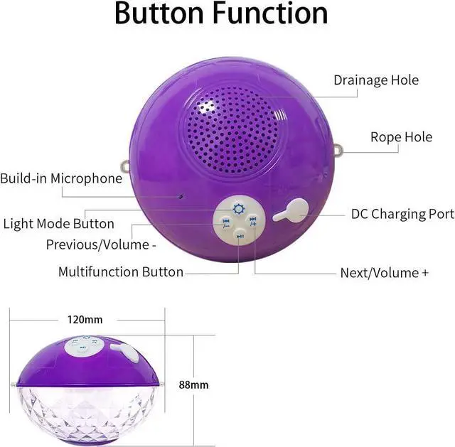 Alt view image 7 of 7 - Blufree Floating Pool Speakers with Colorful Lights, Bluetooth Wireless Pool Speaker Floatable IP68 Waterproof, Built-in Mic & Crystal Clear Sound Bluetooth Hot Tub Speaker for Pool Party Outdoors