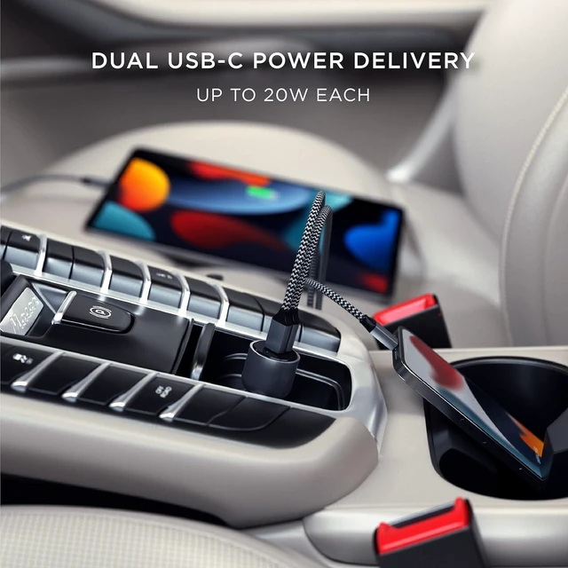 Alt view image 2 of 6 - Satechi 40W Dual USB-C PD Car Charger 20W + 20W Power Delivery for M2/ M1 iPad Pro/Air, iPhone 15 Pro Max/15 Pro/15/15 Plus, iPhone 14 Pro Max/14 Pro/14/14 Plus, iPhone 13