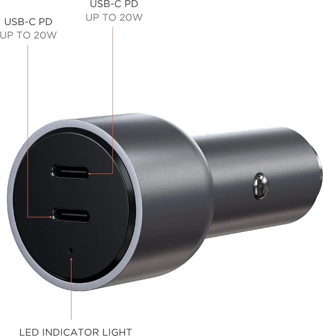 Alt view image 4 of 6 - Satechi 40W Dual USB-C PD Car Charger 20W + 20W Power Delivery for M2/ M1 iPad Pro/Air, iPhone 15 Pro Max/15 Pro/15/15 Plus, iPhone 14 Pro Max/14 Pro/14/14 Plus, iPhone 13