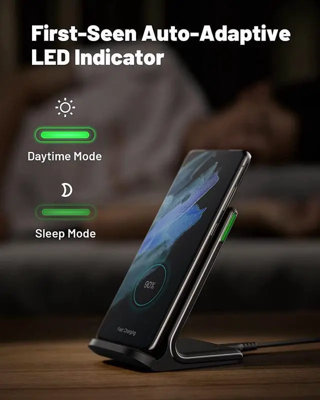Alt view image 4 of 7 - [2-Pack] Wireless Charger 15W Qi-Certified Fast Wireless Charging Stand with Sleep-Friendly Adaptive Light Compatible with iPhone 16 15 14 13 12 Pro Max Plus  Galaxy S22 S21 Note 20 etc