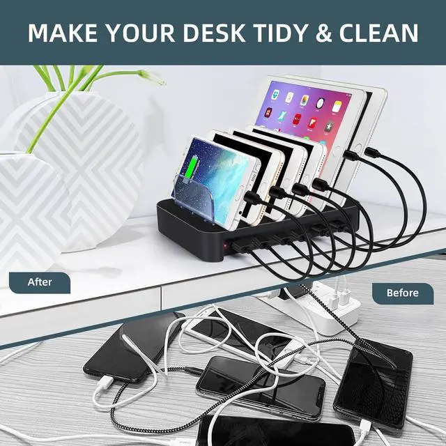 Alt view image 2 of 7 - CAIROCK 6 Ports USB Charging Station for Multiple Devices, Detachable Desktop Docking Charging Station Organizer Compatible with iPhone, iPad, Cell Phone, Tablets and More (Black)