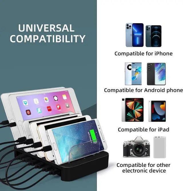 Alt view image 5 of 7 - CAIROCK 6 Ports USB Charging Station for Multiple Devices, Detachable Desktop Docking Charging Station Organizer Compatible with iPhone, iPad, Cell Phone, Tablets and More (Black)