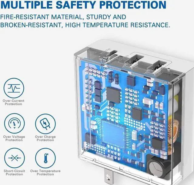 Alt view image 3 of 7 - 47W USB C Charger, Huntkey 47W USB C+18W USB A Fast Wall Charging Block PD 3 Port for iPhone 14//13/12,MacBook Air/Pro,iPad,Laptop,Galaxy S23/S12,Pixel and More,6ft USB-C Cable Included