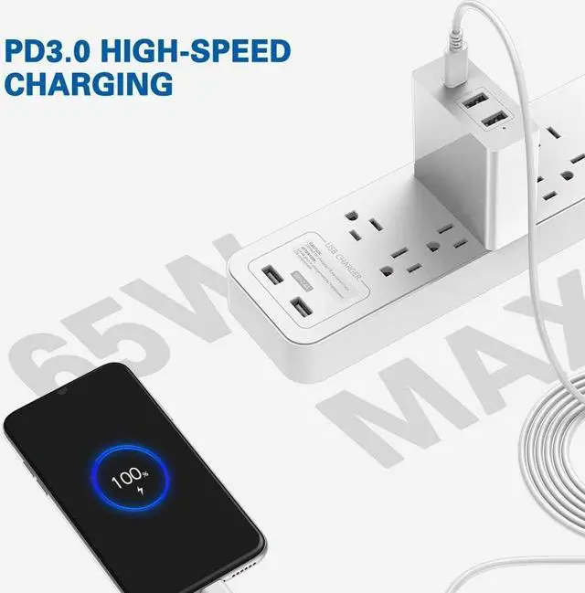 Alt view image 5 of 7 - 47W USB C Charger, Huntkey 47W USB C+18W USB A Fast Wall Charging Block PD 3 Port for iPhone 14//13/12,MacBook Air/Pro,iPad,Laptop,Galaxy S23/S12,Pixel and More,6ft USB-C Cable Included