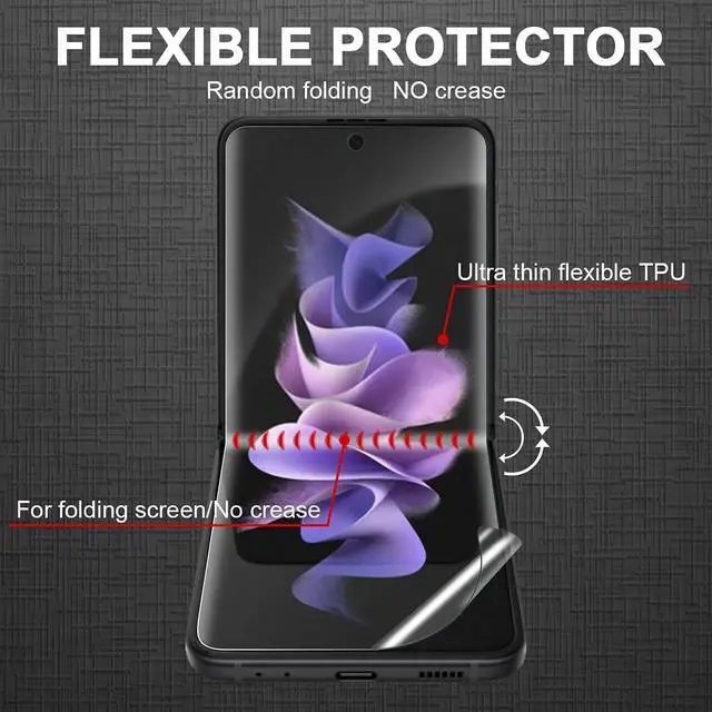 Alt view image 4 of 7 - Orzero (3 Sets 12 Packs) Compatible for Samsung Galaxy Z Flip 3 5G Soft TPU Screen Protector, Protector De Pantalla High Definition Premium Quality Edge to Edge (Full Coverage) Bubble-Free
