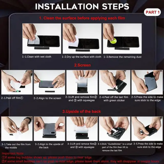 Alt view image 6 of 7 - Orzero (3 Sets 12 Packs) Compatible for Samsung Galaxy Z Flip 3 5G Soft TPU Screen Protector, Protector De Pantalla High Definition Premium Quality Edge to Edge (Full Coverage) Bubble-Free