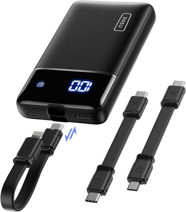 INIU Power Bank, Built-in Cables & Touch 10000mAh Palm Size Portable  Charger, Tri-3A High