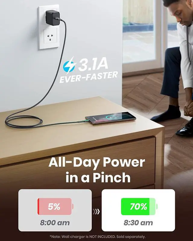 Alt view image 2 of 7 - INIU USB C Cable, [5 Pack 3.1A] QC 3.0 Fast Charging USB Type C Cable, (1.6+3.3+3.3+6.6+6.6ft) Nylon Braided Phone Charger USB-C Cord for Samsung Galaxy S21 S20 S10 Plus Note 10 LG Google Pixel etc