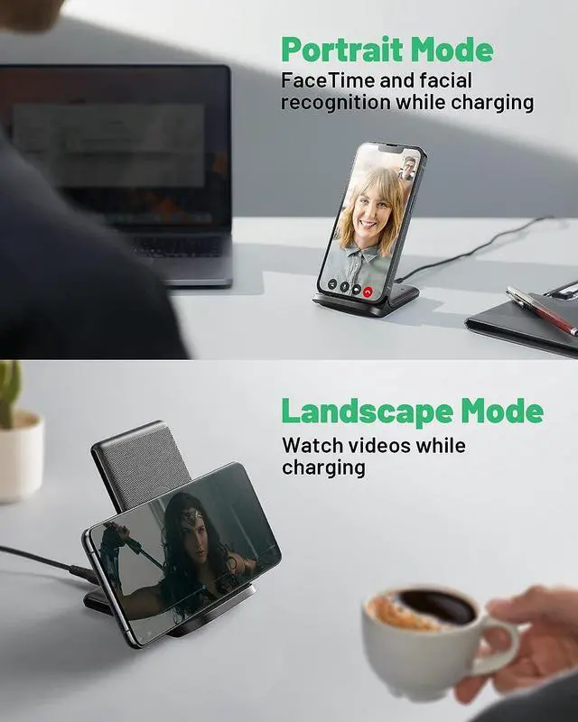 Alt view image 7 of 7 - INIU Wireless Charger, 15W Fast Qi-Certified Wireless Charging Station with Sleep-Friendly Adaptive Light Compatible with iPhone 16 15 14 13 Pro XS 8 Plus Samsung Galaxy S25 S24 S23 Note 20 Google etc