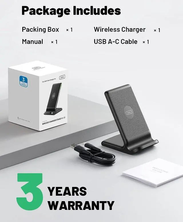 Alt view image 7 of 7 - Wireless Charger 15W Fast Wireless Charging Station with Sleep-Friendly Adaptive Light Compatible with iPhone 14 13 12 Pro XR XS 8 Plus Samsung Galaxy S23 S22 S21 S20 Note 20 10 Google LG etc