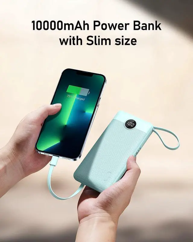 Alt view image 7 of 7 - VEEKTOMX Portable Charger with Built-in Cables, Slim 10000mAh Power Bank for iPhone, USB C Battery Bank Fast Charging, Travel Essential Battery Pack Power Bank for iPhone 15/14, Samsung, Android, etc